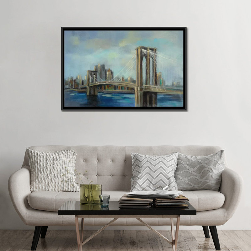« brooklyn bridge », reproduction sur toile, Toile avec cadre noir, Pas de tapis, H 32 po x l 48 po x P 1,5 po