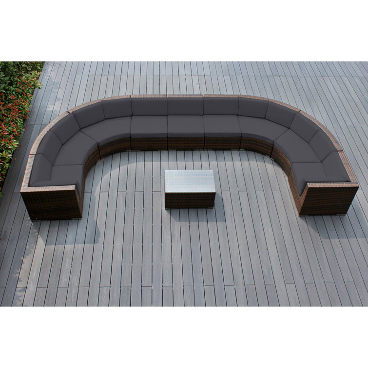 Pavior Wicker 9 - Person Curved Seating Group with Cushions - No Assembly