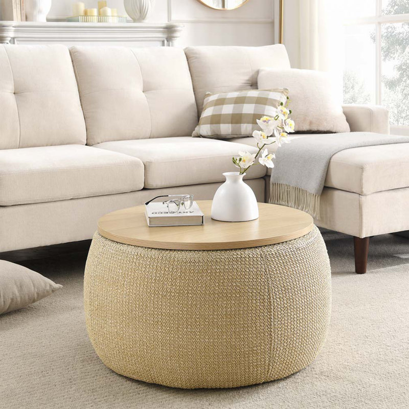 Repose-pieds rond avec rangement, table de bout et repose-pieds, Plastique naturel