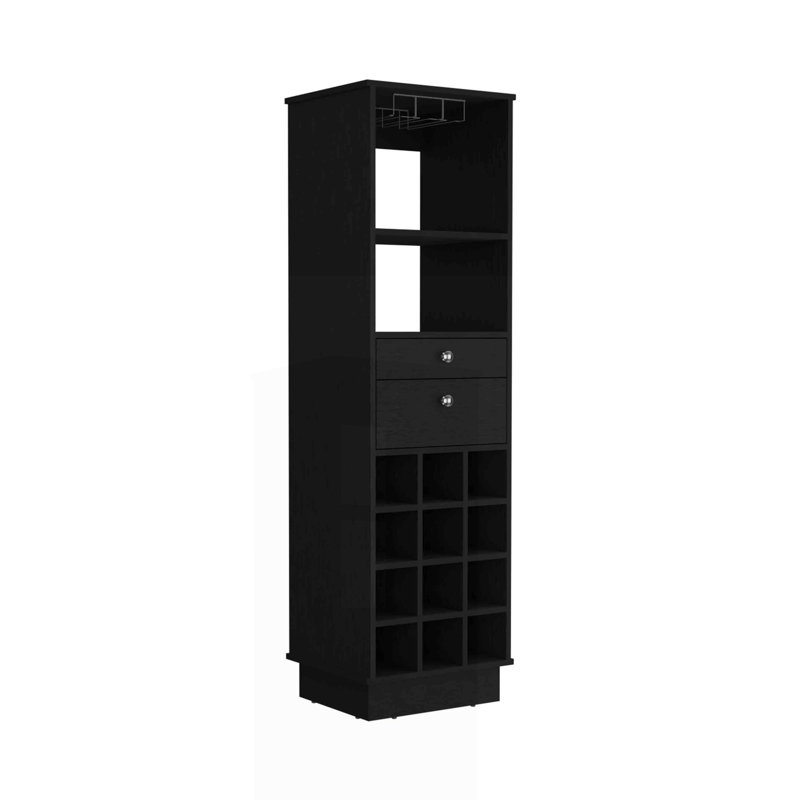 Armoire de bar classique, deux tiroirs, douze porte-bouteilles encastrés - noir