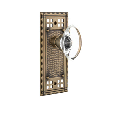 Craftsman Plate with Oval Clear Crystal Door Knob