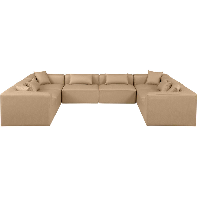Ivion Upholstered U-Shaped Sectional Reversible, Tan Vegan Leather