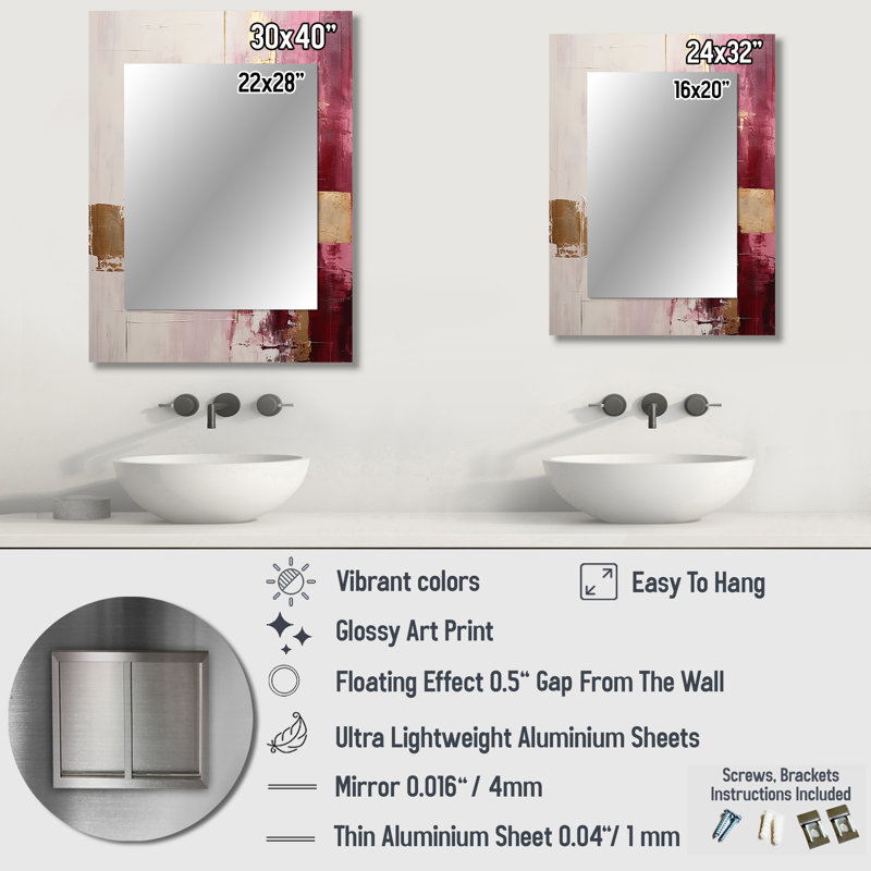 Minimalism Pink And Gold Horizon - Abstract Painting Decorative Wall Mirror, Modern Mirror, Printed Metal Art, 40" x 30"