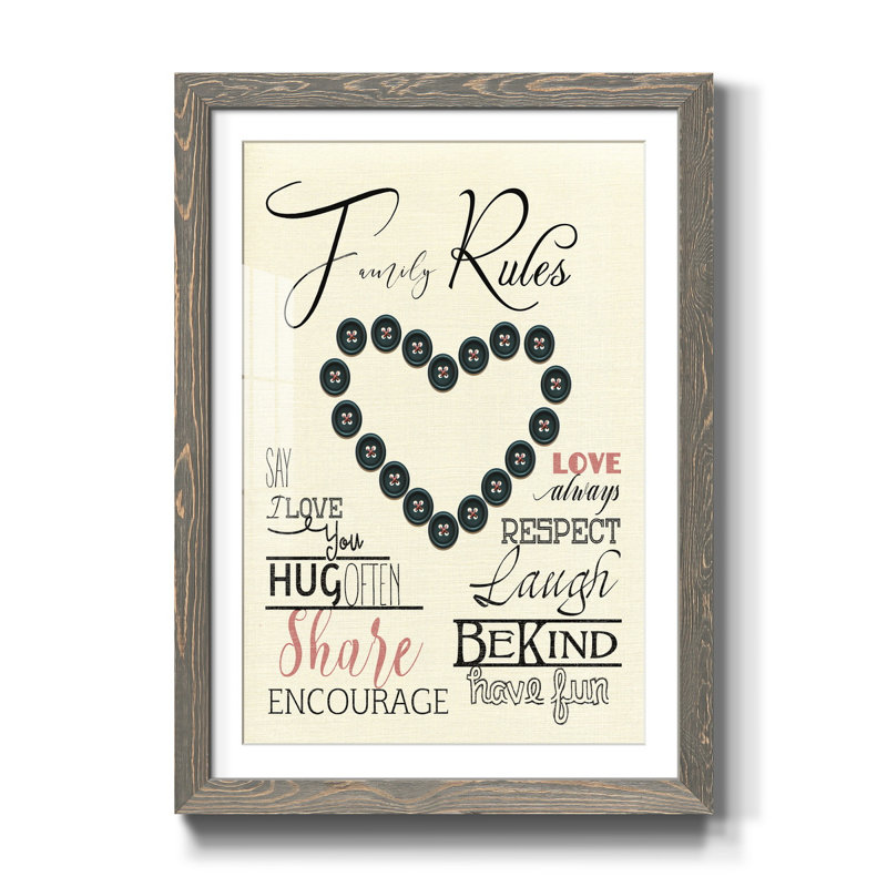 Family Rules Boutons - Impression de cadre photo sur papier, H 44 po x l 31 po x P 1 po, gris