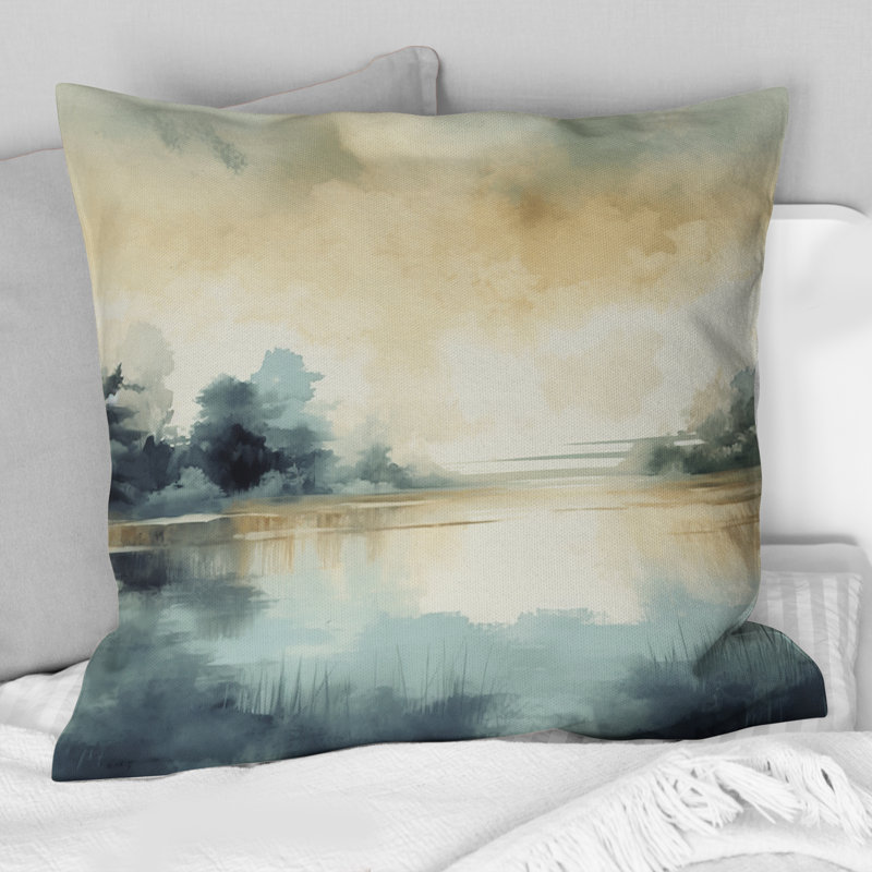 Coussin Misty Lake Tranquility Retro Watercolor I - Lake