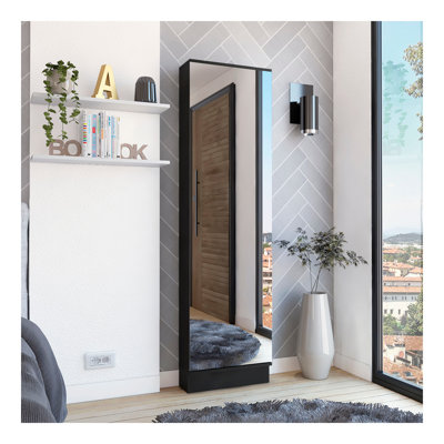 Leto Xl Shoe Rack, Mirror, Five Interior Shelves, Single Door Cabinet