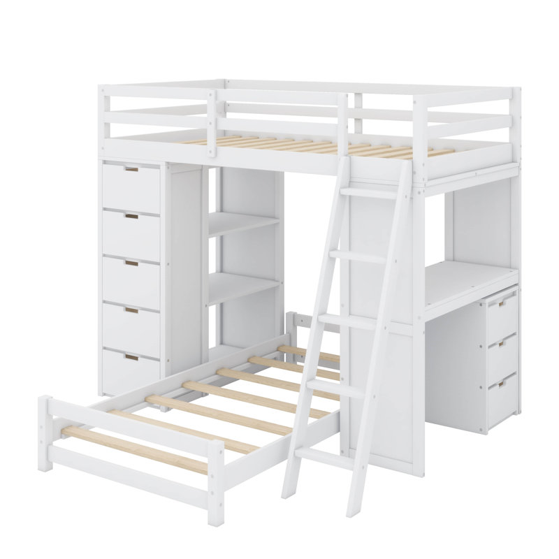 Twin-Over-Twin Bunk Bed Integrated With LED Lighting, White