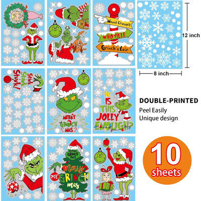 10 décorations de fenêtre de Noël pour fenêtre en verre, autocollants pour l'hiver, flocons de neige, décorations de Noël pour fenêtre de Noël