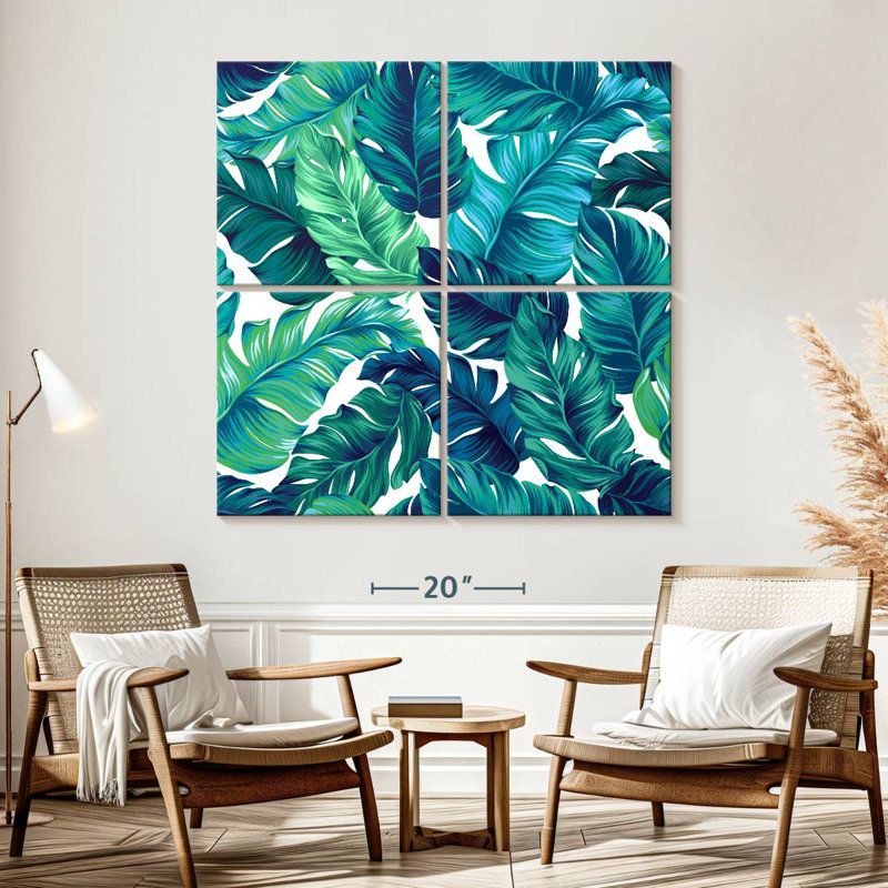 Harnek Turquoise Tropical Leaves, 57" H x 57" W