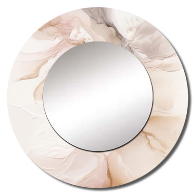 Pachton Brown Abstract Delicate Marble II - Marble Large Mirror, Modern Round Decorative Wall Mirror, Printed Metal Art