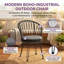 Ensemble repas 7 pièces Boho-Industrial avec table et chaises en rotin | Mobilier de patio 6 places pour terrasses couvertes, osier PE imperméable, assemblage rapide