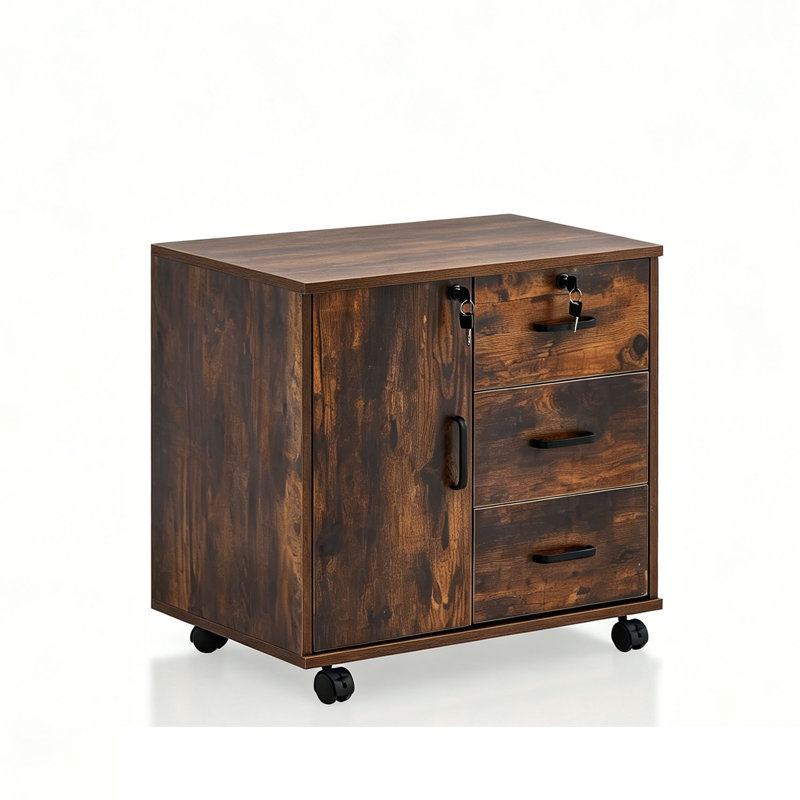 60 cm W 3 -Drawer Wheels / Casters included Mobile Filing Cabinet, Brown