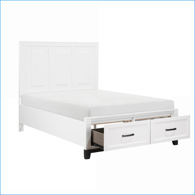 Lit plateforme double en bois blanc avec tiroirs de rangement - Aucun sommier nécessaire pour la chambre à coucher