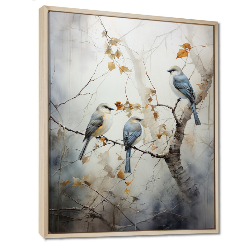 Bird Silent Watcher II - Art mural oiseau, H 40 po x l 30 po x P 1,5 po, Cadre flottant érable