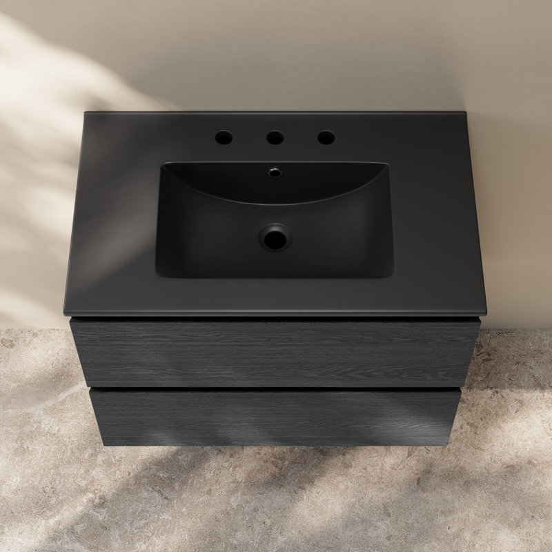 Meuble-lavabo mural 30 po avec dessus de lavabo B3, Chêne noir