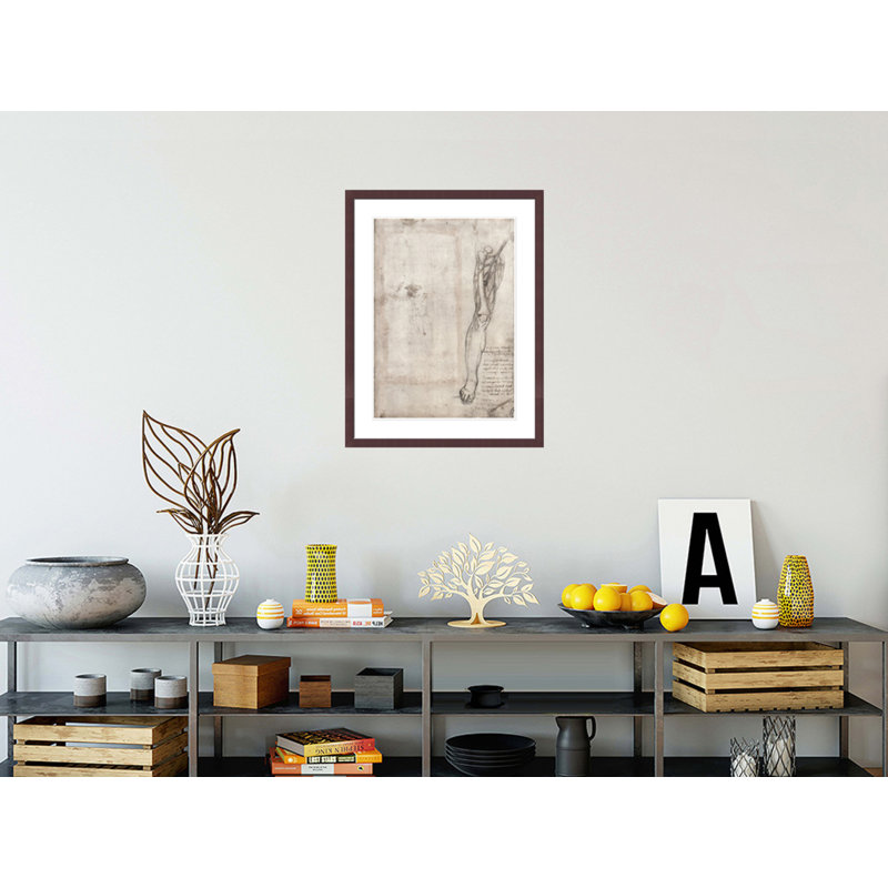 Drawing of human leg by Leonardo da Vinci -Framed Giclee Print, H 29,5 po x l 22,65 po