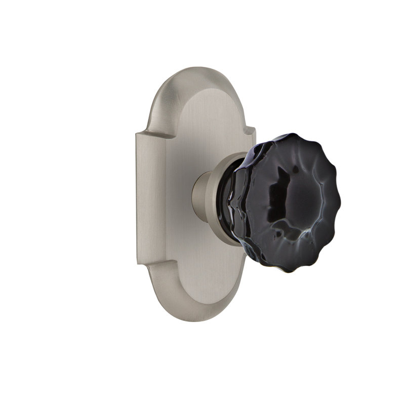Cottage Plate with Crystal Black Door Knob, 2 3/8, Satin Nickel