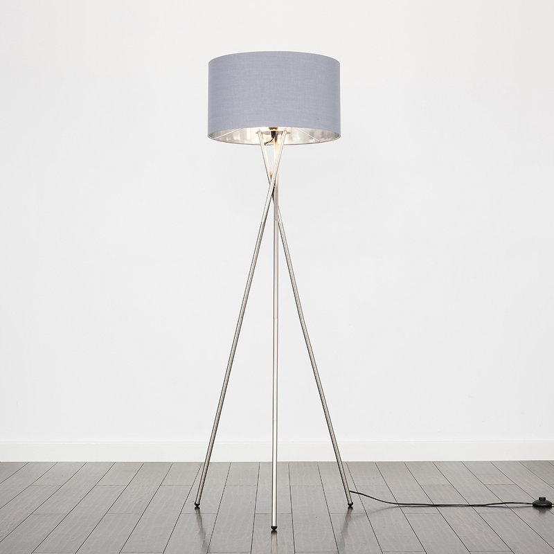 Misner 155cm Camden Tripod Floor Lamp with Large Reni Shade, Grey & Chrome, Yes, Brushed Chrome 