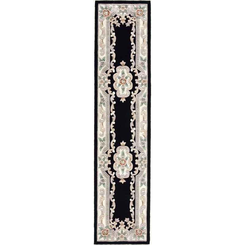 Aubusson Traditional Black Area Rug, Runner 2'3" x 10'