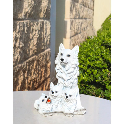 Figurine de famille loup blanc d'hiver avec 3 adorables louveteaux