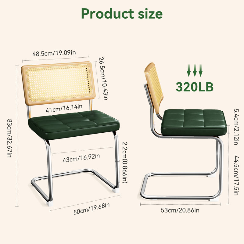 Deux chaises de salle à manger rembourrées en similicuir, dossier naturel, esthétique Mid-Century, ajout intérieur polyvalent
