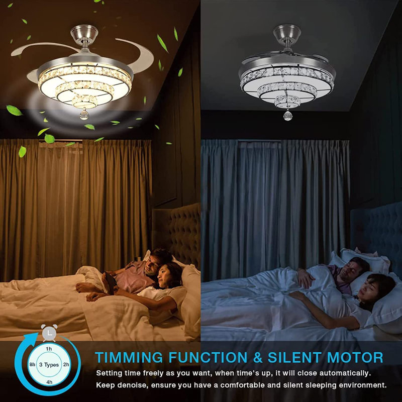 Ventilateur de plafond 20 po à 4 pales en cristal DEL avec télécommande et ensemble d'éclairage inclus Enry