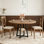 Table de salle à manger industrielle ronde, table de cuisine ronde de 47 pouces pour 4 personnes, table de salle à manger avec plateau en bois et base en métal