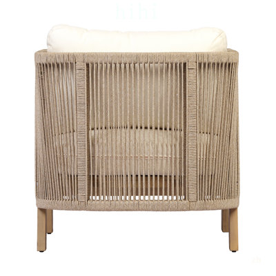 5 Pieces Acacia Wood Patio Furniture Set with Rope Woven Design, Comfortable Cushions, and Nesting Coffee Tables for Outdoor Relaxation