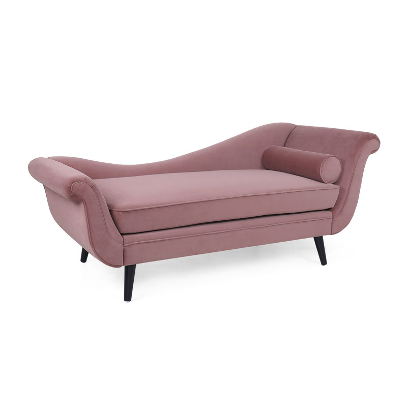 Calix 69'' Modern Contemporary Upholstered Chaise Lounge with Scroll Arms and Birch Wood Tapered Legs