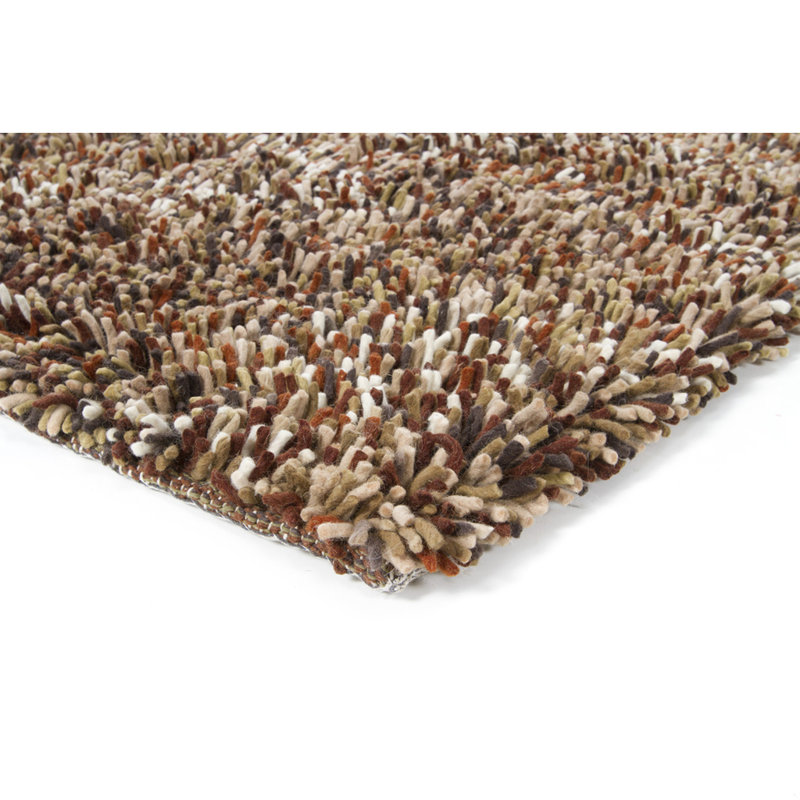 Salzer Authentic Hand-Woven Handmade Olive Green, Rust Red, Cream, Tan & Brown High Pile Modern Shag Wool Area Rug