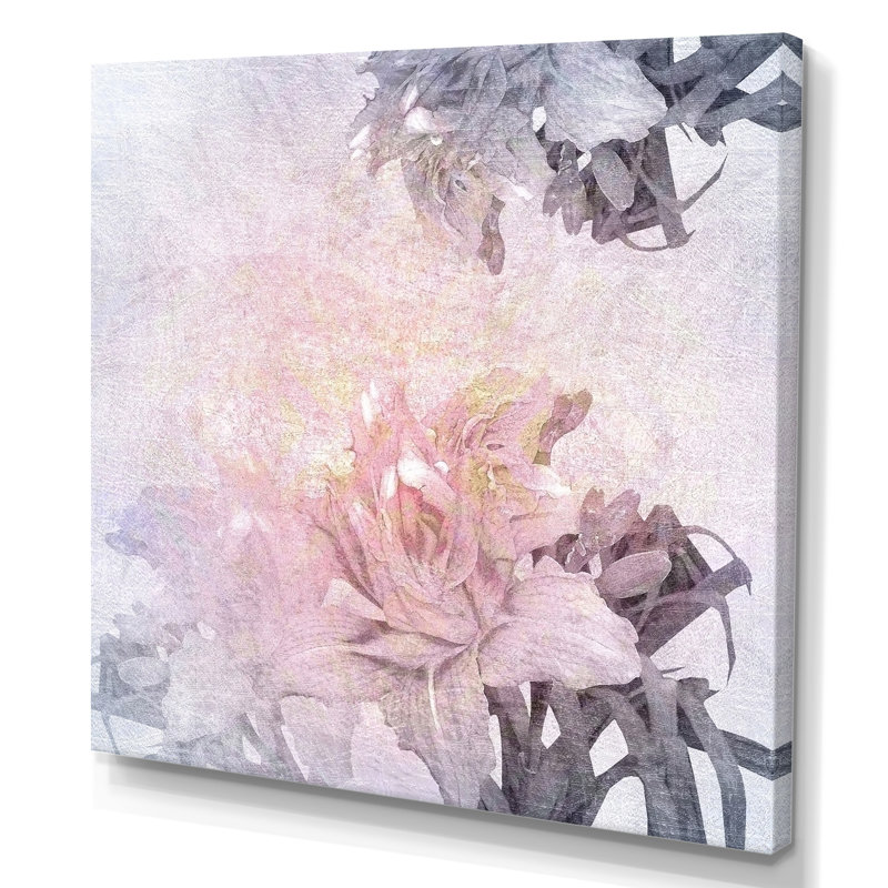 Fleurs roses rétro - peinture, H 16 po x l 16 po x P 1 po, Toile tendue