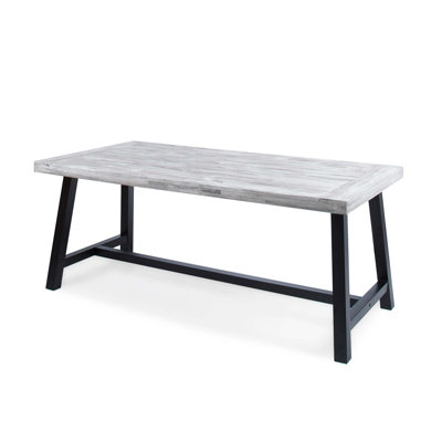 Rustic Outdoor Dining Table with Sustainable Acacia Wood and Rugged Iron Frame