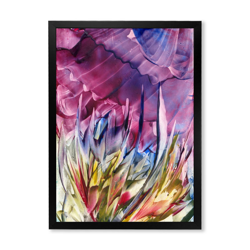 Fleurs mauves - Marbre liquide - Peinture, Cadre photo noir, H 20 po x l 12 po x P 1 po
