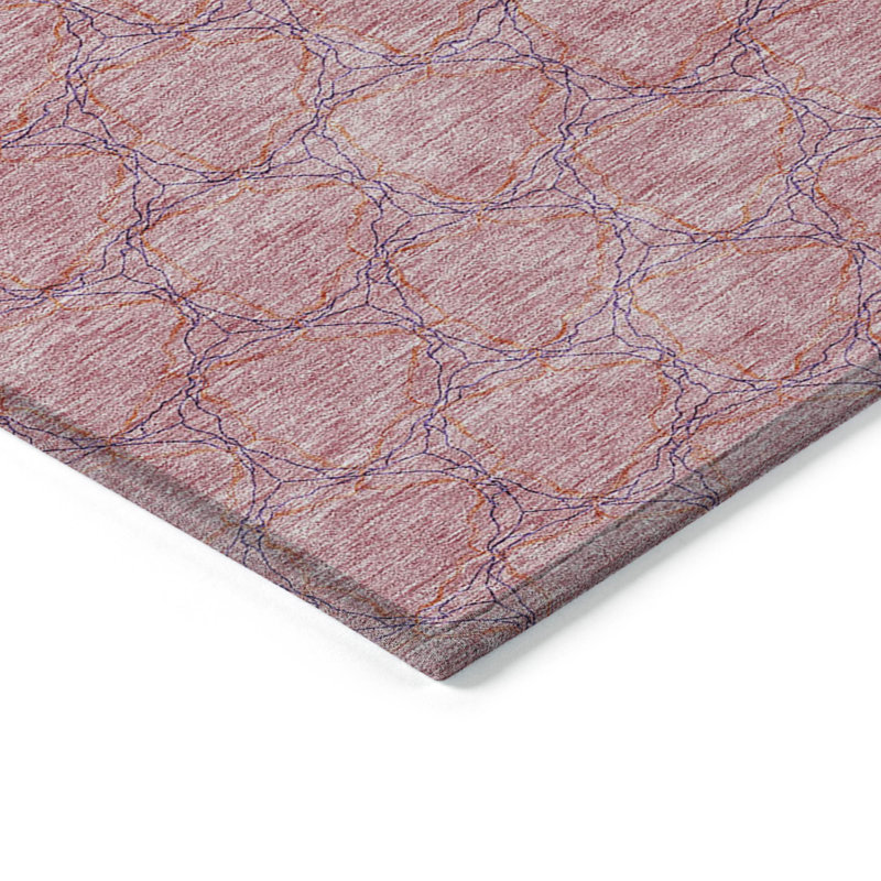 Addison Pink Geometric Synthetic 5' x 7' Washable Rug