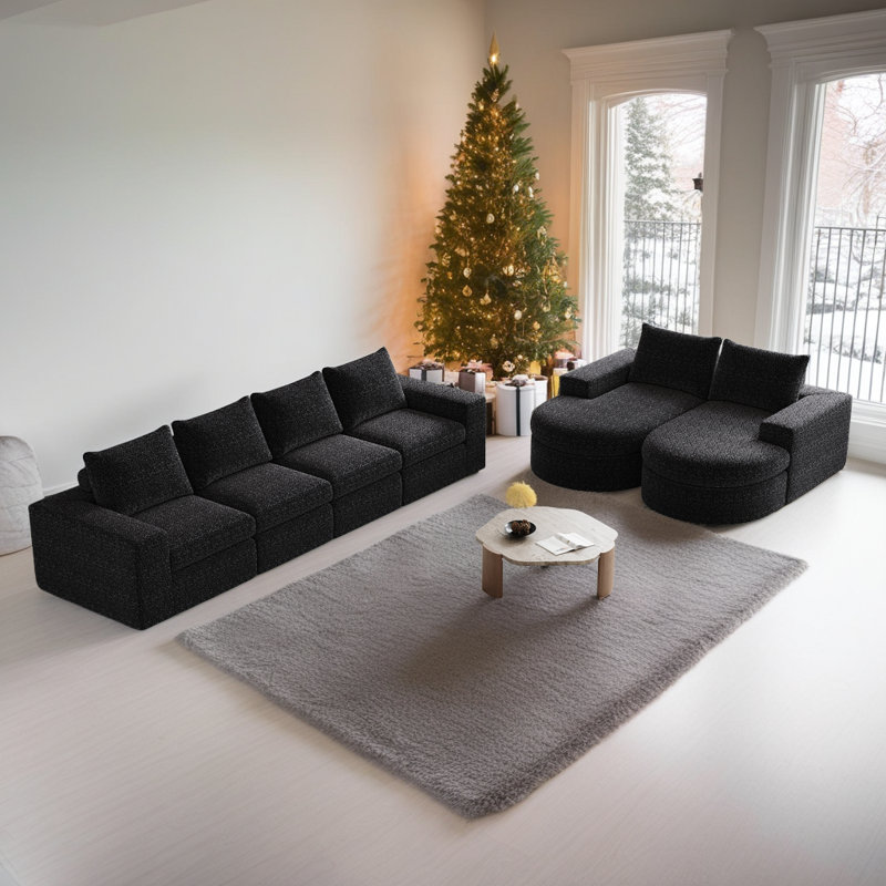 Canapé modulaire modulaire - Système de coussin double couche et coussins de cou amovibles, Noir