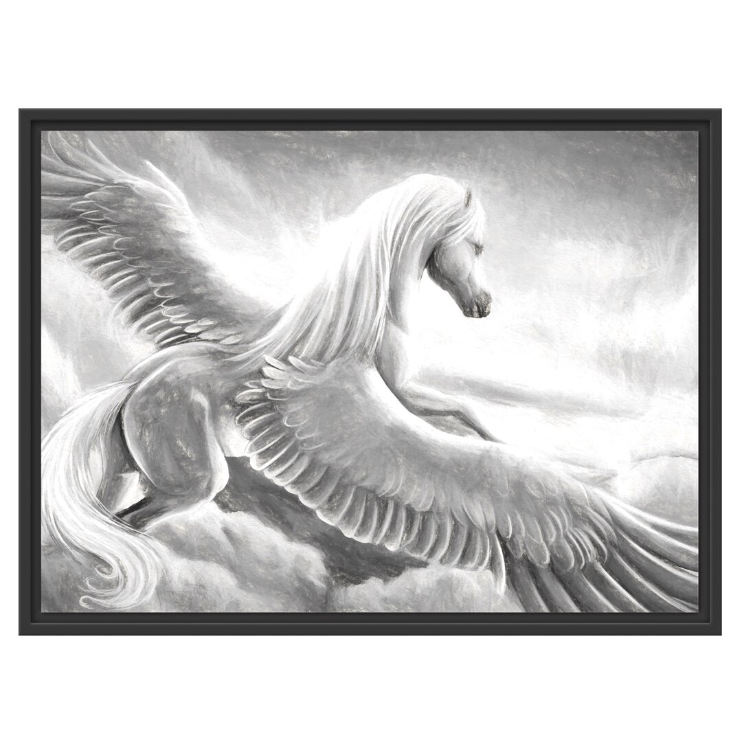 Gerahmtes Wandbild Pegasus fliegt über den Wolken