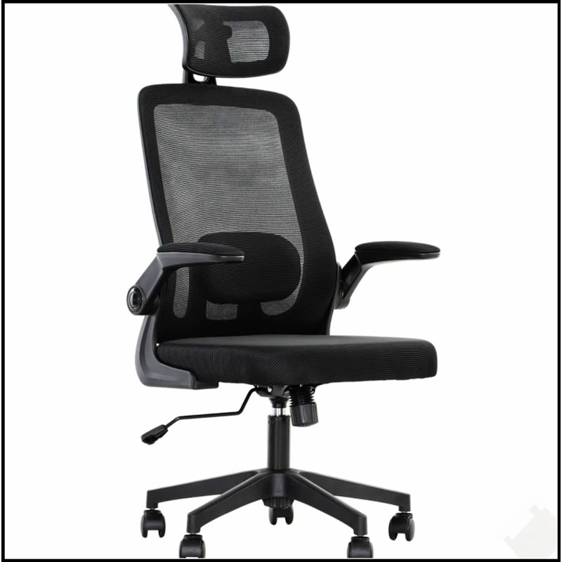 Chaise de bureau ergonomique avec accoudoir rabattable, tissu en filet, appui-tête rotatif et support lombaire réglable pour plus de confort