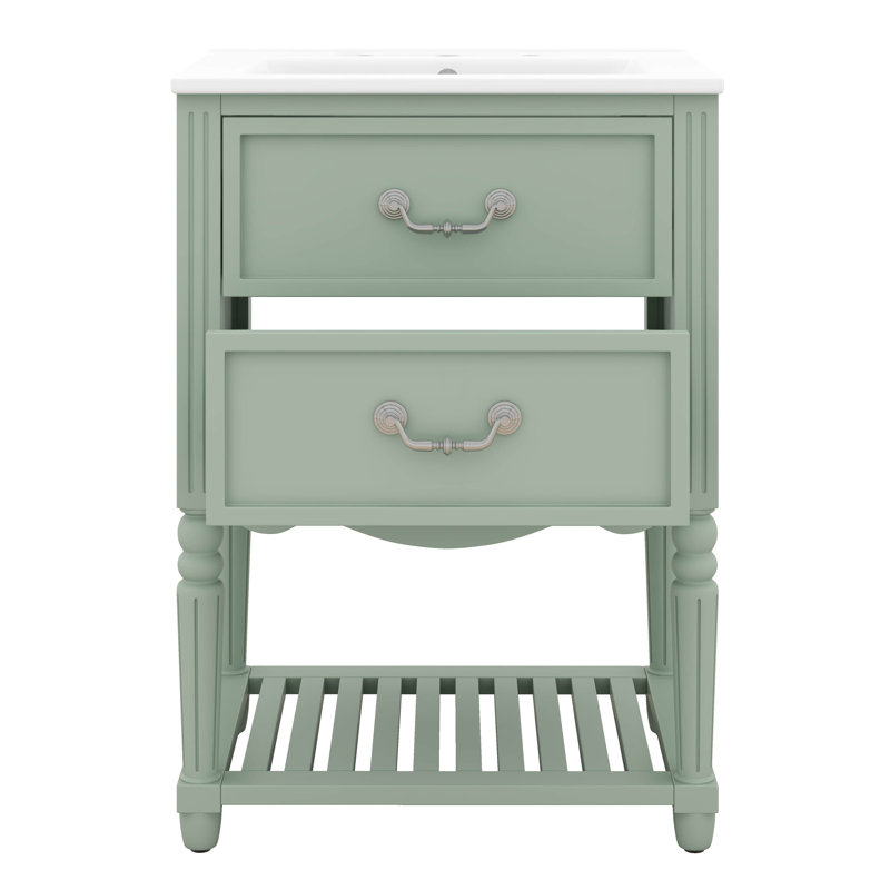 Meuble-lavabo 24 po avec lavabo, tiroirs et tablette ouverte, Vert