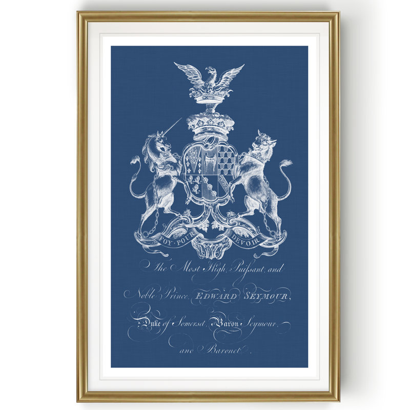 Héraldique sur bleu marine II - reproduction sur toile, H 18,5 po x l 24,5 po x P 1,5 po, Or