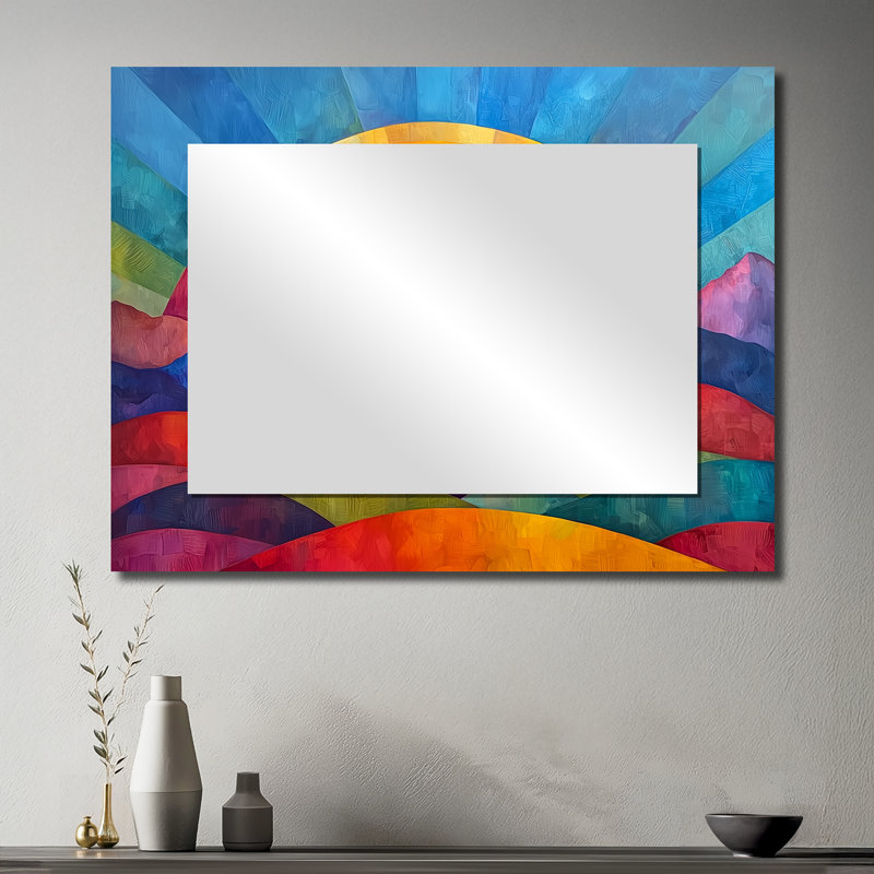 Rainbow Over Abstract Colorful Mountains - Landscapes Mirror Wall Art - Printed On Metal, 30" x 40"