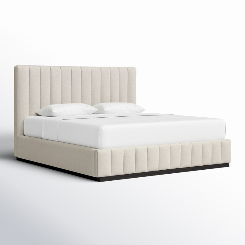 Lit à panneaux Codyn, Tissu texturé en lin beige, Très grand