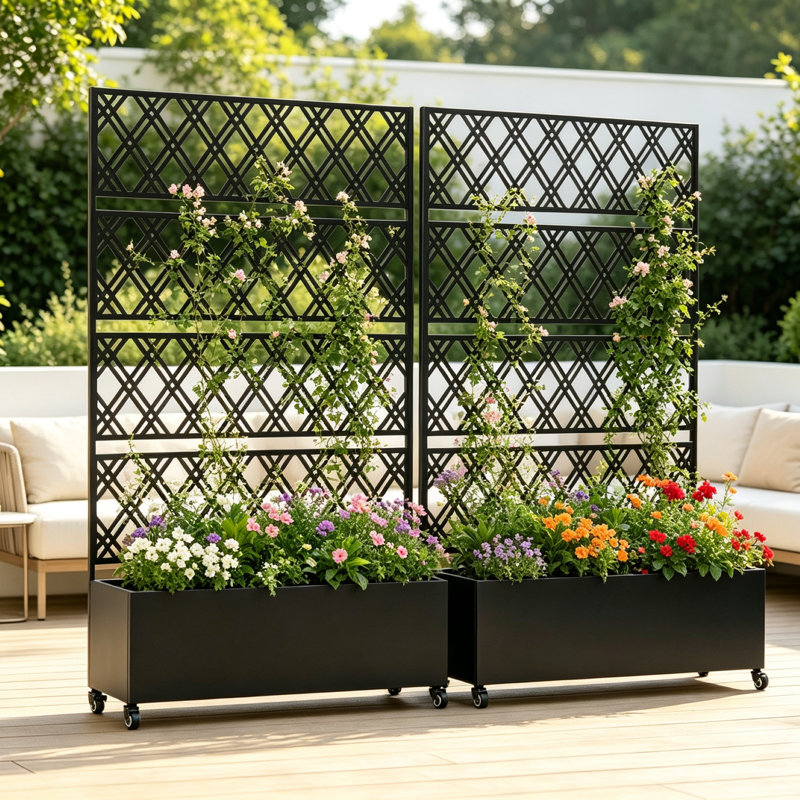 Ensemble de 2 boîtes à fleurs en métal avec treillis