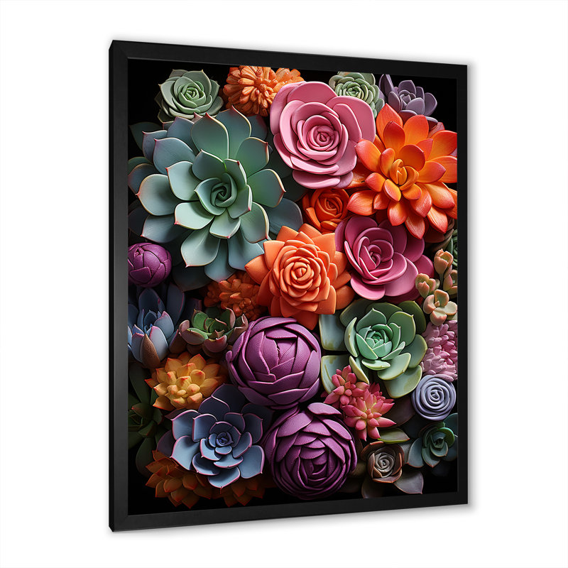 «Renaday Colorful Succulents Desert Gems II», reproduction sur toile, Cadre photo noir, H 20 po x l 12 po x P 1 po