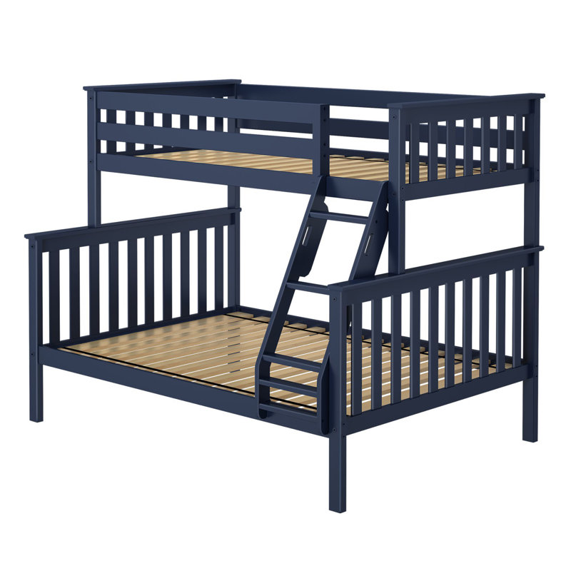 Twin over Full Solid Wood Slat Standard Bunk Bed with Angled Ladder, Blue
