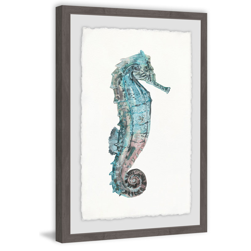 Pastel Seahorse by Marmont Hill - Single Picture Frame Painting, 91 cm H x 61 cm W x 4 cm D, Grey Framed