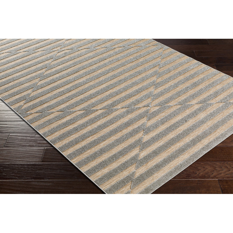 Rectangle Lexys Geometric Machine Woven Polypropylene Indoor / Outdoor Area Rug in Gray, Rectangle 5'3" x 7'3"