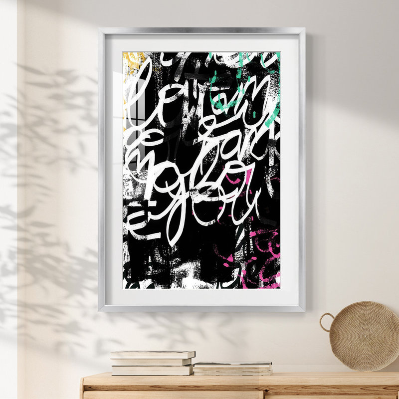Graffiti Scribe II -Framed Print, 25.5" H x 17.5" W, Silver