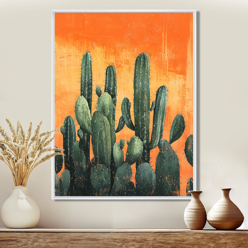 Maricza pastel cactus au lever du soleil II - Cactus, art mural, H 32 po x l 24 po, Impression encadrée sans passe-partout