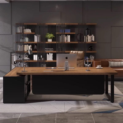 78.74"Simple industrial-style brown solid wood executive desk