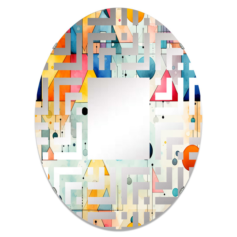 Miroir décoratif ovale bleu et orange, L 24 po x H 36 po